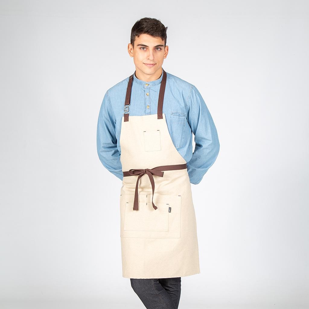 Delantal con peto beige hebilla enlazada 80x68 cm
