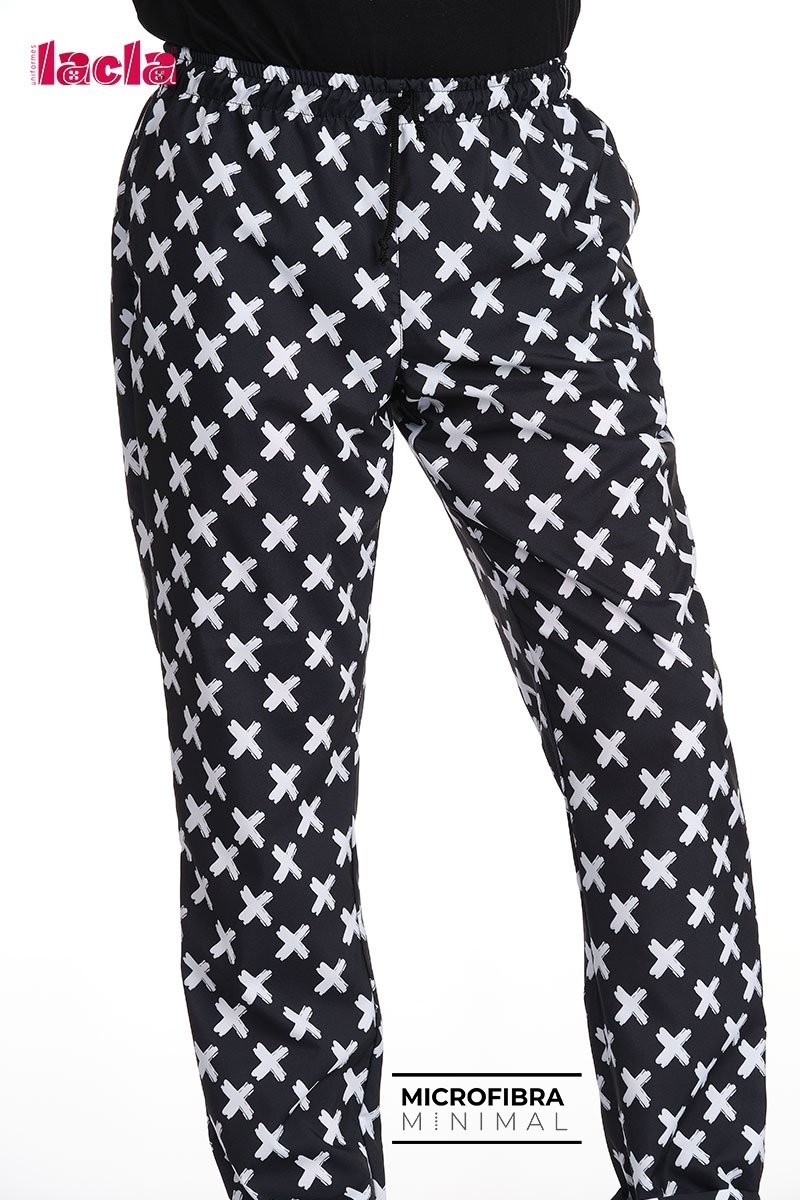 Pantalón microfibra con goma en cintura. Estampado X color blanco