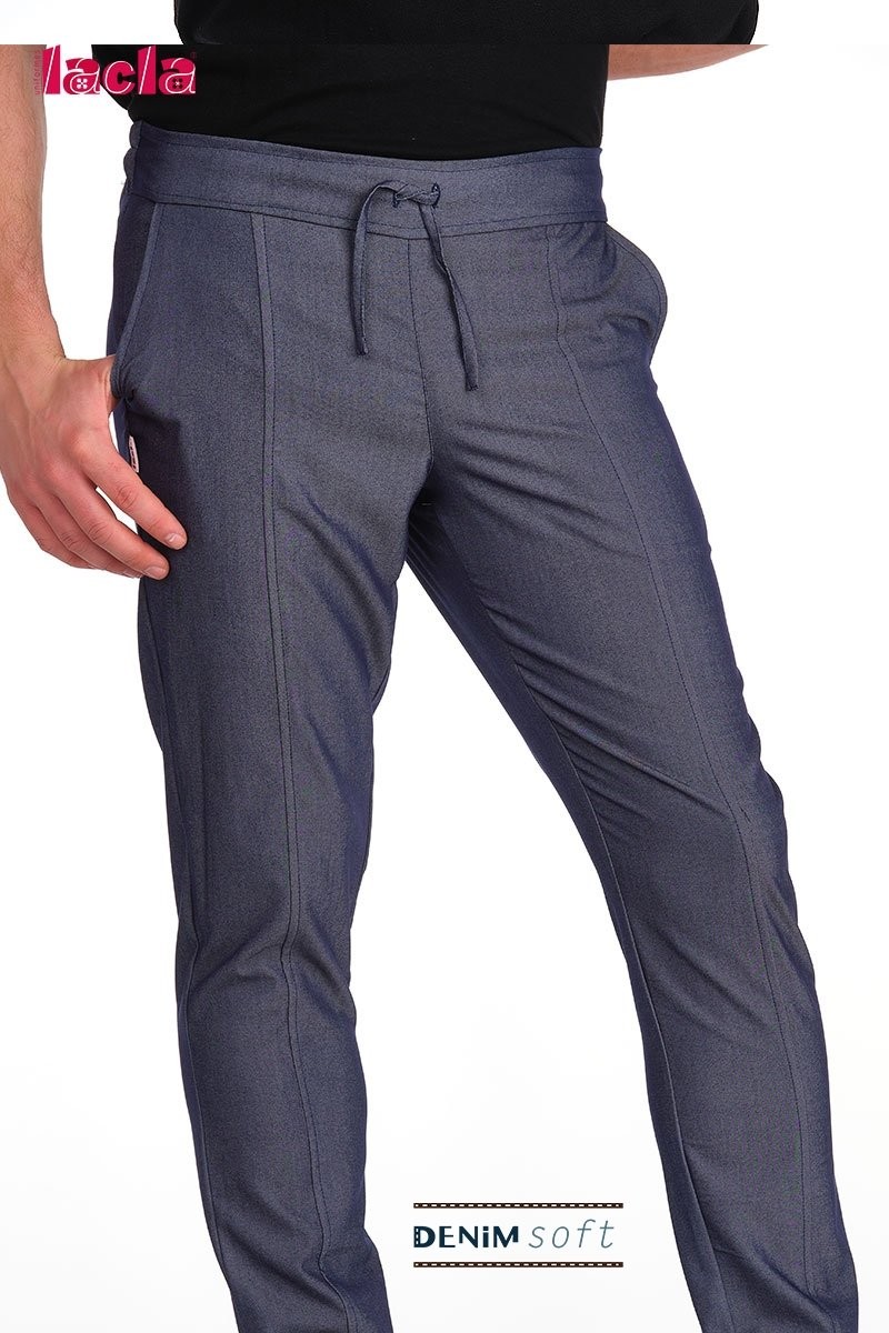 Pantalón tejido Denim Soft con goma en cintura trasera " Bolsillos laterales " color gris