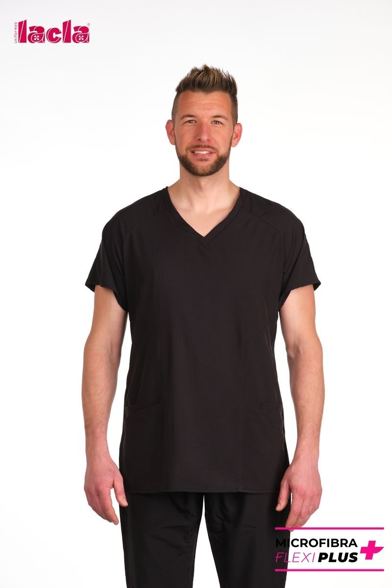 Casaca Unisex de cuello pico y MC. Microfibra elástica.