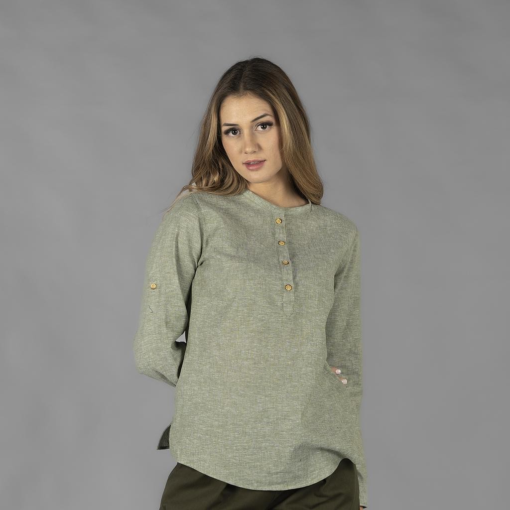Camisa mujer lino/cotton cuello mao kaula