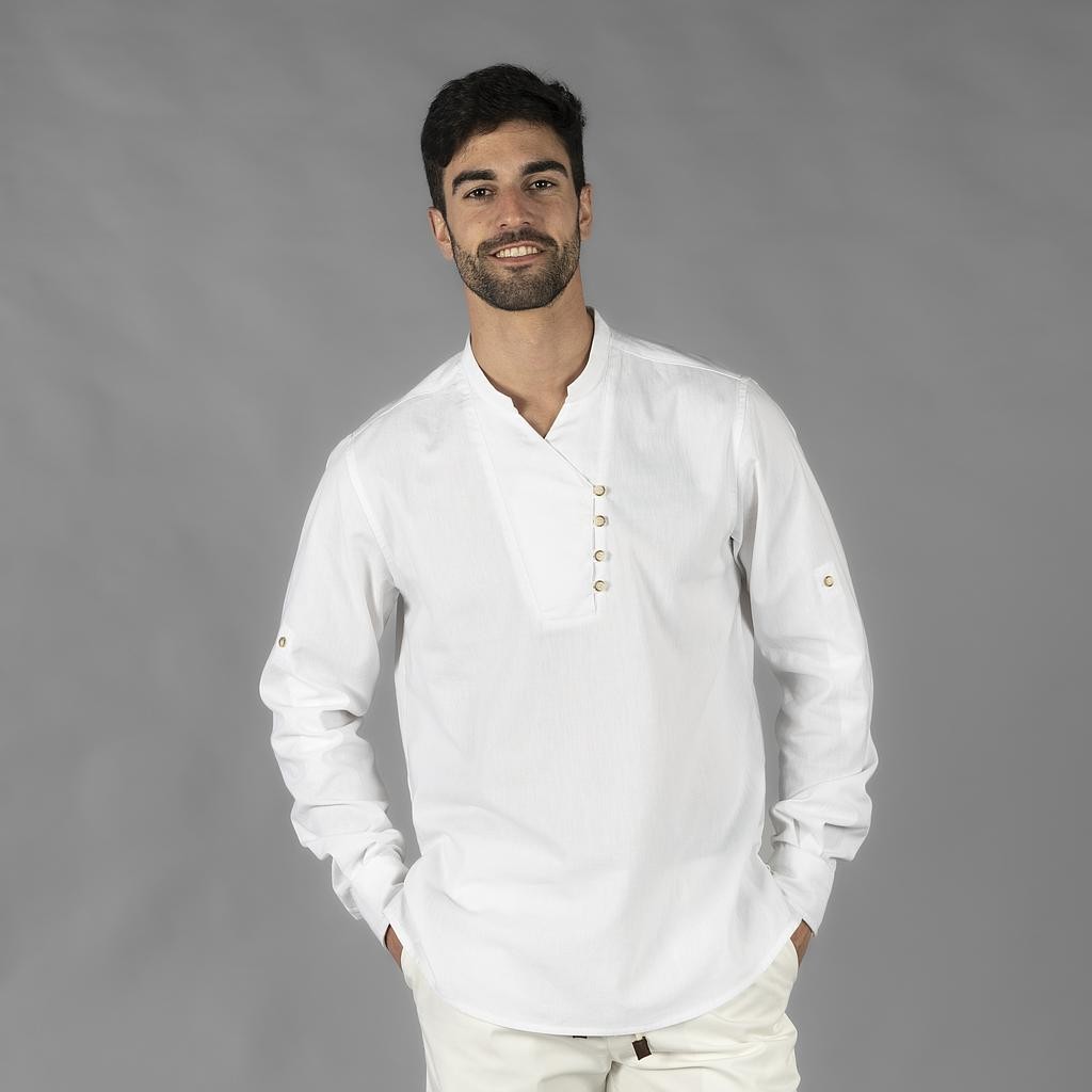 Camisa hombre chambray cuello mao nias