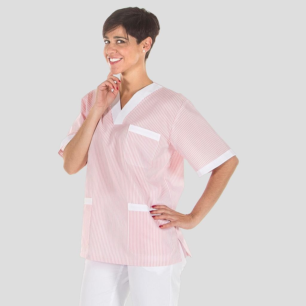 Blusa sanitario unisex pico vichy combinada