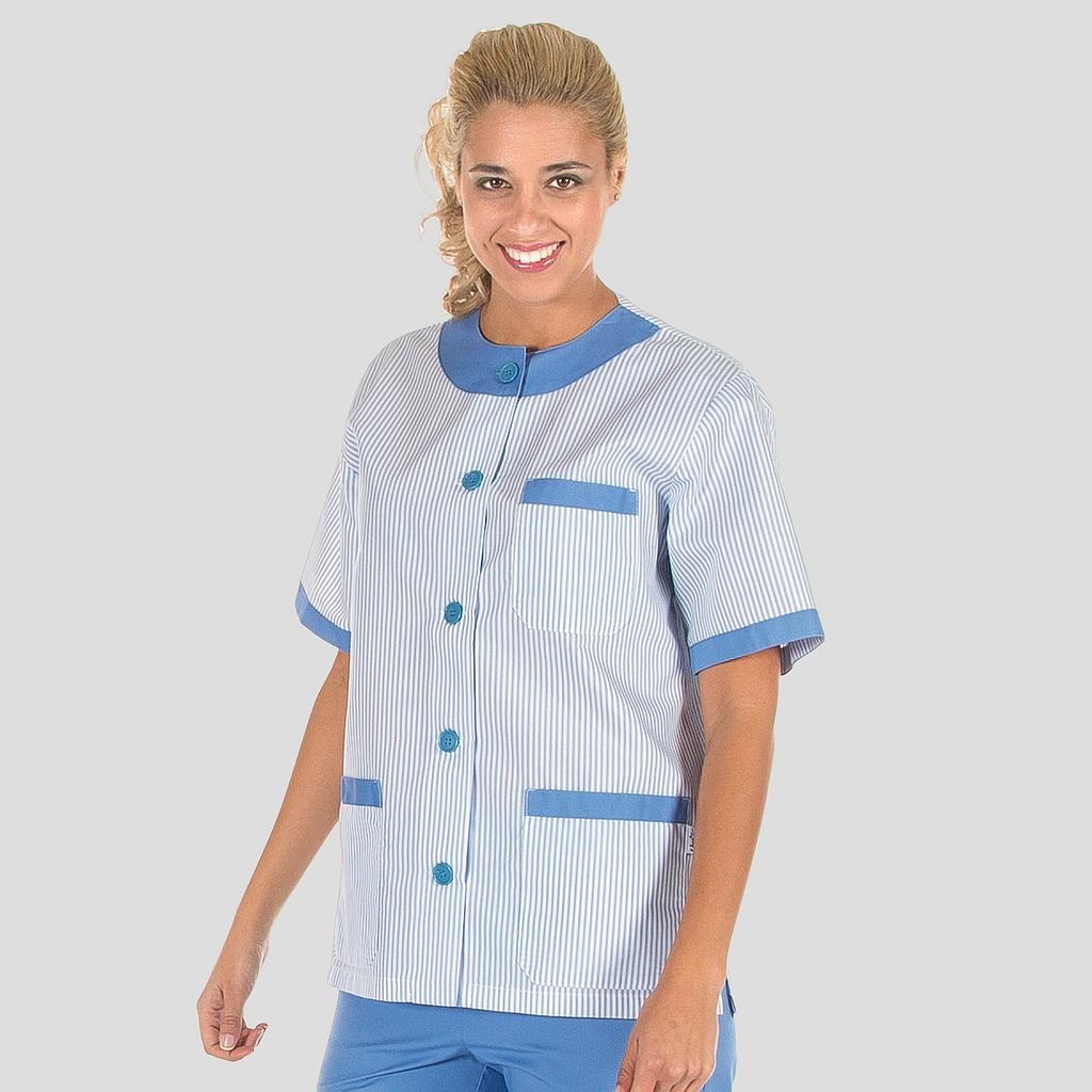 Blusa sanitario unisex abotonada vichy combinada