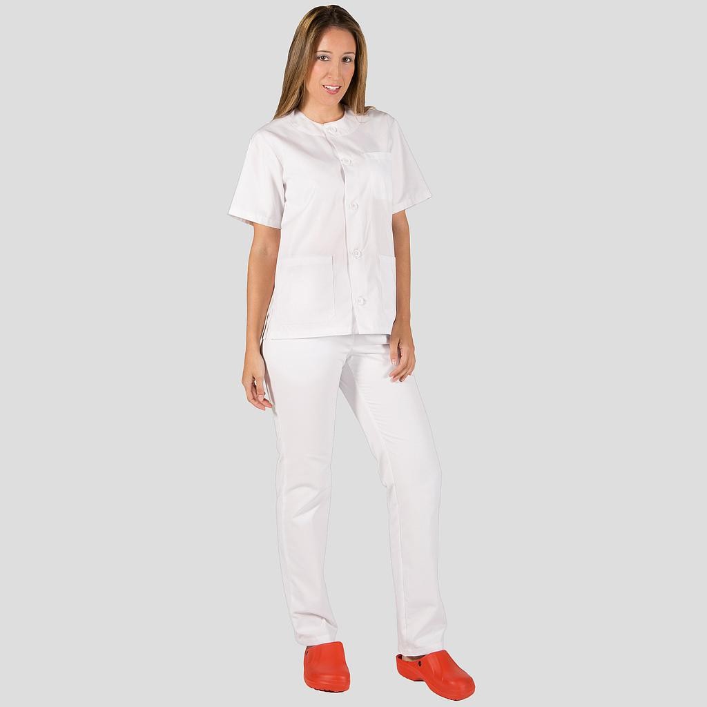 Conjunto unisex abotonado sarga blanca