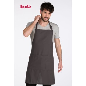 Delantal mediano con peto y bolsillos color gris oscuro