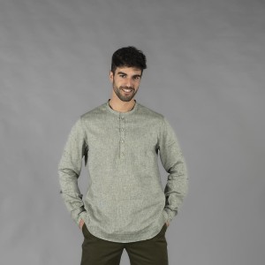 Camisa hombre lino/cotton cuello mao tiwi
