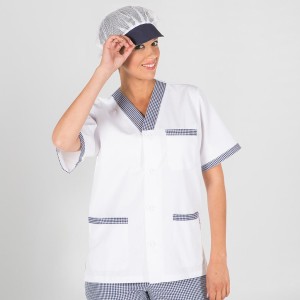 Blusa sanitario mujer pico abierto botones combi