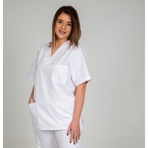Blusa sanitario unisex pico sarga blanca "red line"