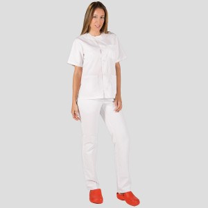 Conjunto unisex abotonado sarga blanca